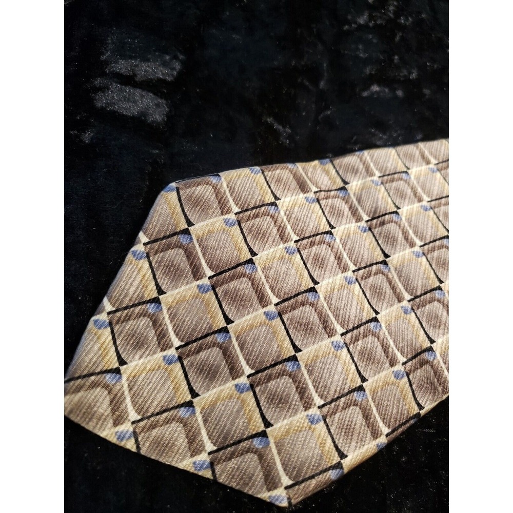 Saville Row Cube Box Geometric Neck Tie Mens Career Wear Tan Brown USA Made